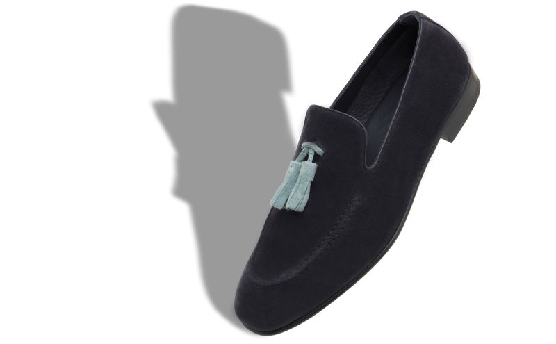 Chester, Navy Blue Suede Tassel Detail Loafers - £675.00