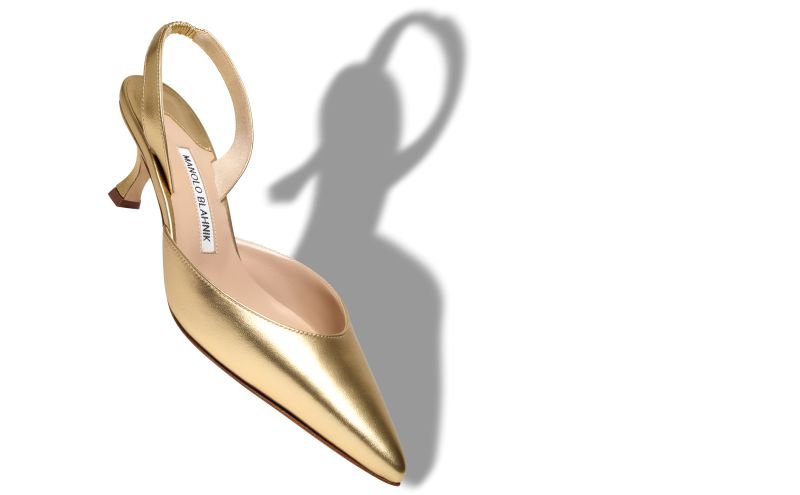 Carolyne 50, Gold Nappa Leather Slingback Pumps - US$795.00 