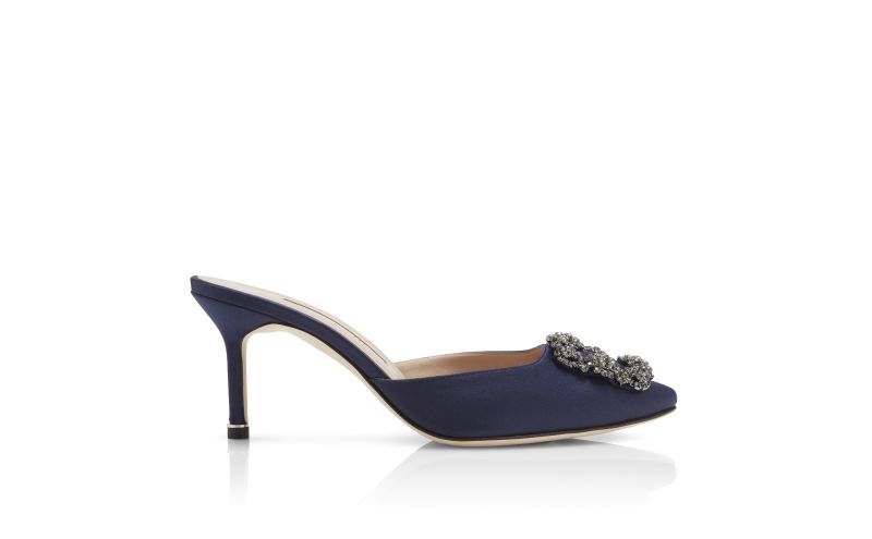 Side view of Hangisimu, Navy Blue Satin Jewel Buckle Mules - CA$1,425.00