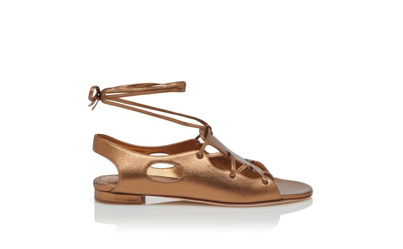 Side view of Socrat, Bronze Nappa Leather Ankle Strap Sandals  - US$875.00