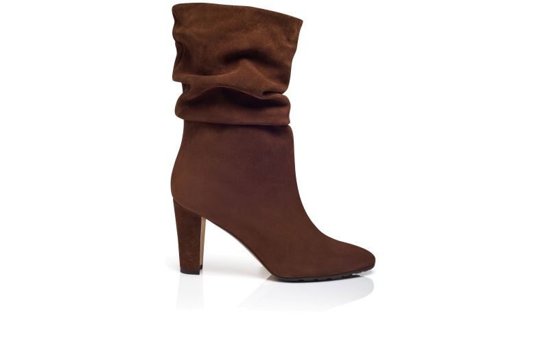 Side view of Calasso, Brown Crosta Mid Calf Boots - US$1,095.00