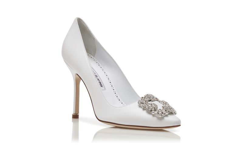 Hangisi, White Calf Leather Jewel Buckle Pumps - CA$1,615.00