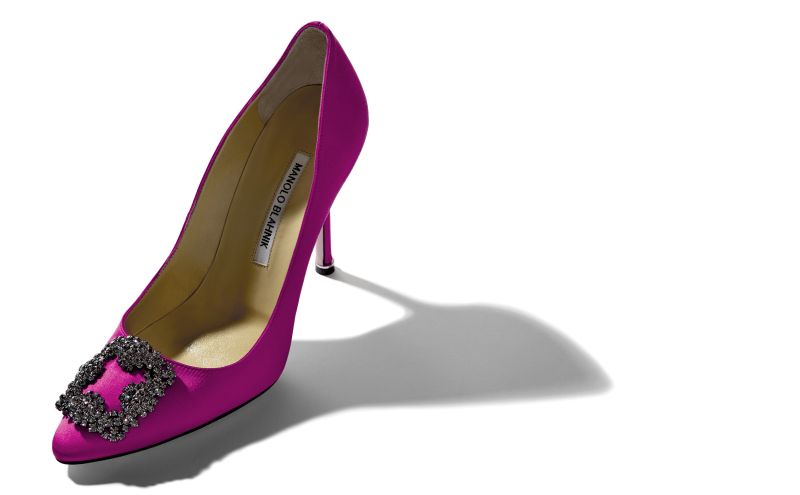 Hangisi, Dark Fuchsia Satin Jewel Buckle Pumps - CA$1,555.00 