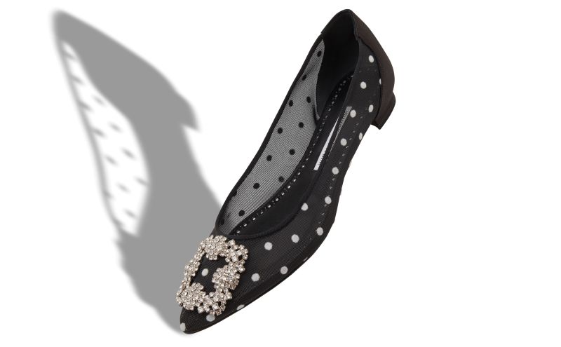 Hangisiflat, Black and White Mesh Jewel Buckle Flat Pumps - €1,095.00