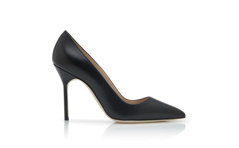 Side view of Bb calf, Black Calf Leather Pointed Toe Pumps - £595.00