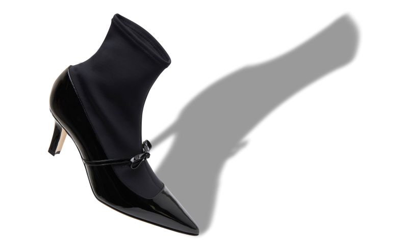 Designer Black Patent Leather Ankle Shoe Boots