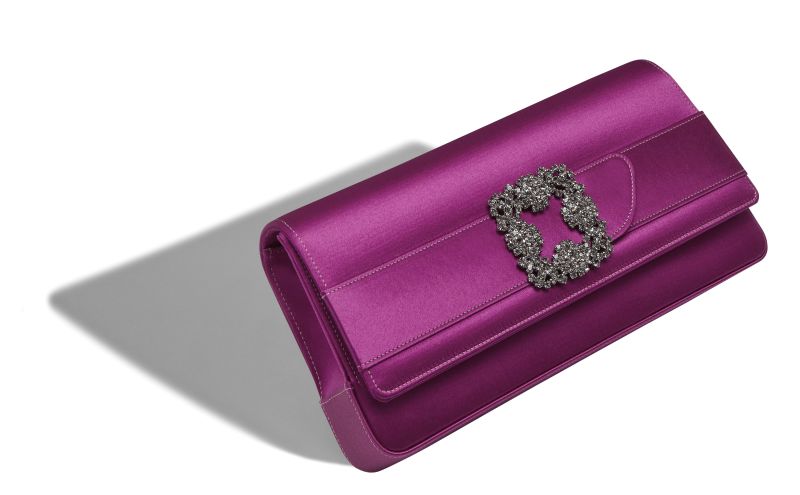 Gothisi, Dark Fuchsia Satin Jewel Buckle Clutch - US$1,735.00