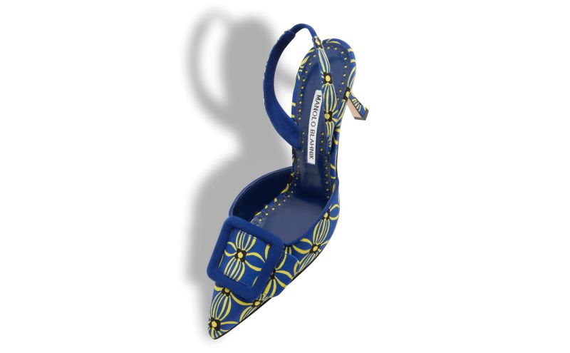 Designer Blue and Yellow Canvas Floral Slingback Pumps