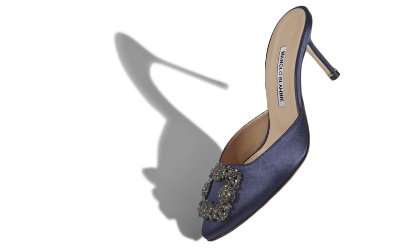 Hangisimu, Navy Blue Satin Jewel Buckle Mules - £845.00