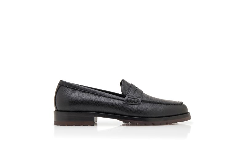 Side view of Randy, Black Calf Leather Penny Loafers - £725.00