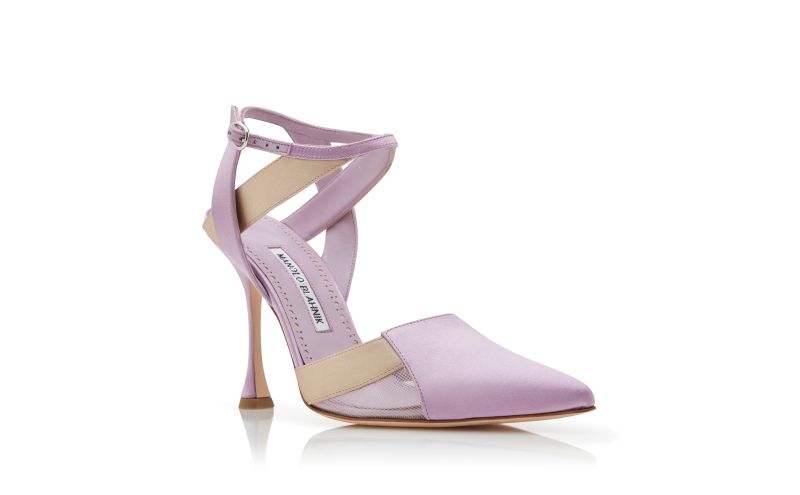 Tamer, Purple and Beige Satin Crossover Ankle Strap Pumps - AU$788.00