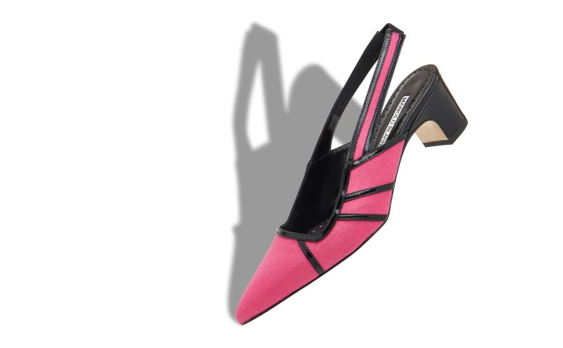 Furrun, Pink and Black Linen Geometric Slingback Pumps - £825.00