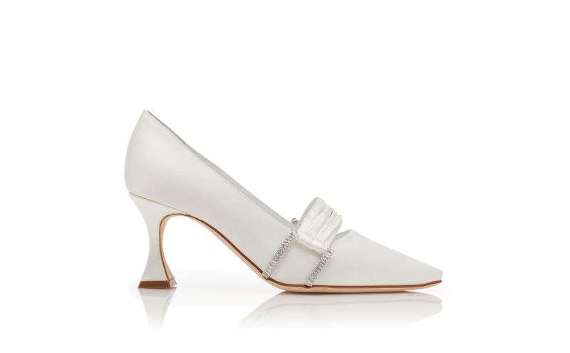 Side view of Fetis, White Satin Gathered Detail Pumps - £945.00