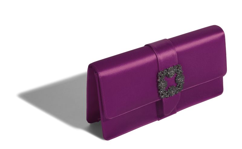 Capri, Dark Fuchsia Satin Jewel Buckle Clutch - £1,485.00