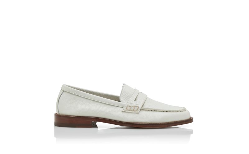 Side view of Perry, White Calf Leather Penny Loafers - £725.00