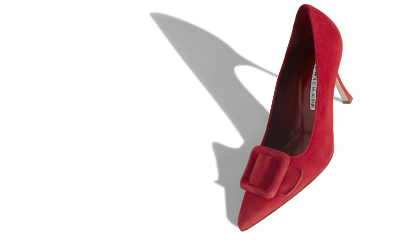 Designer Bright Red Suede Buckle Detail Pumps
