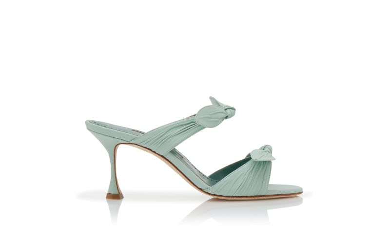 Side view of Lollo, Light Green Nappa Leather Bow Detail Mules - €895.00