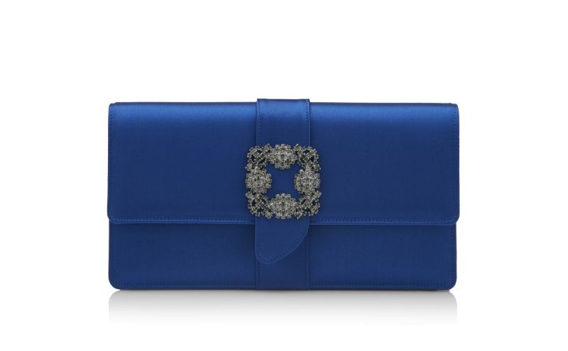 Side view of Capri, Blue Satin Jewel Buckle Clutch - US$1,695.00