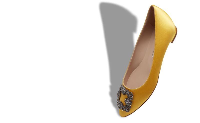 Hangisiflat, Yellow Satin Jewel Buckle Flat Pumps - £845.00