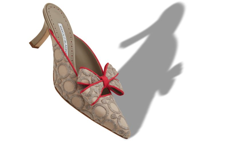 Cicolu, Grey and Red Silk Pointed Toe Mules - AU$1,615.00 