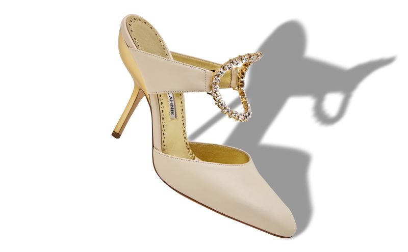 Dossa, Light Cream and Gold Nappa Leather Mules - US$825.00 