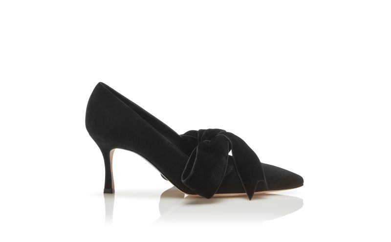 Side view of Serba, Black Suede and Velvet Bow Detail Pumps - US$925.00