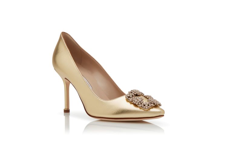 Hangisi 90, Gold Nappa Leather Jewel Buckle Pumps - £975.00