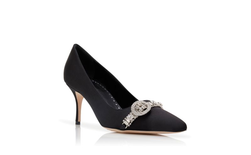 Asapump, Black Satin Jewel Embellished Pumps - US$807.00