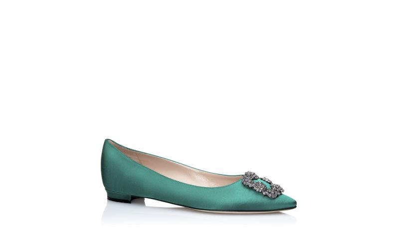 Hangisiflat, Green Satin Jewel Buckle Flat Pumps - AU$1,805.00