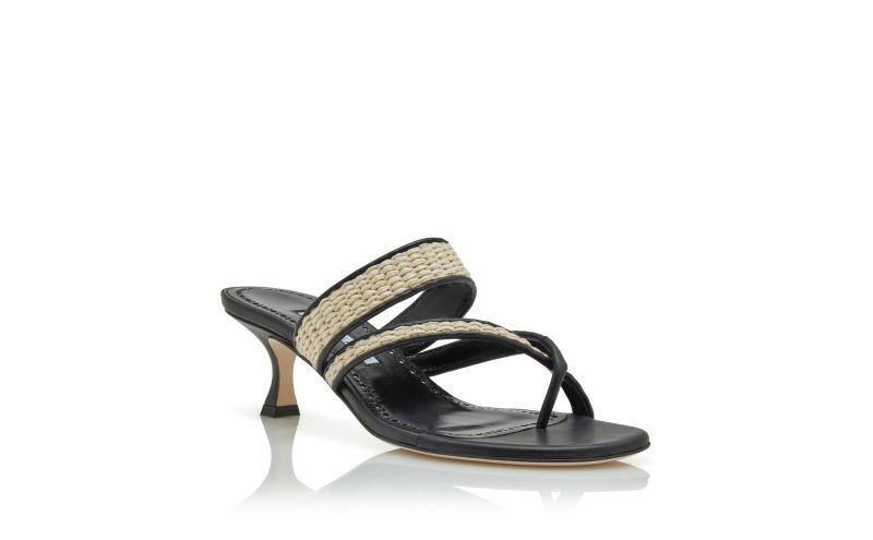 Susa, Black and Beige Raffia Sandals  - £715.00
