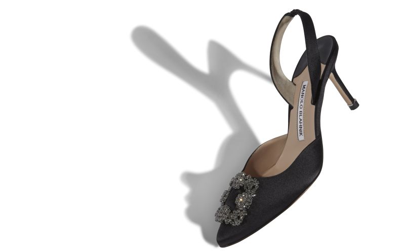 Hangisli, Black Satin Jewel Buckle Slingback Pumps - £945.00