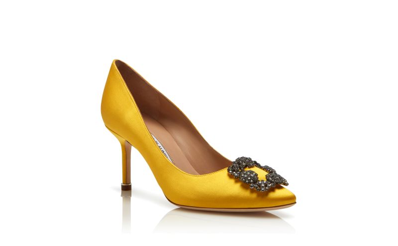 Hangisi 70, Yellow Satin Jewel Buckle Pumps - £945.00