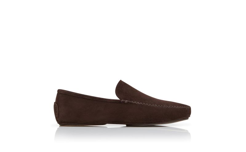 Side view of Digby, Dark Brown Suede Driving Shoes - US$645.00