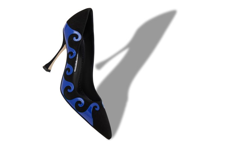 Kasai, Black and Blue Suede Swirl Detail Pumps - £795.00 