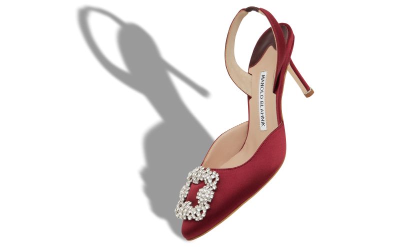 Hangisli, Dark Red Satin Jewel Buckle Slingback Pumps - €1,075.00