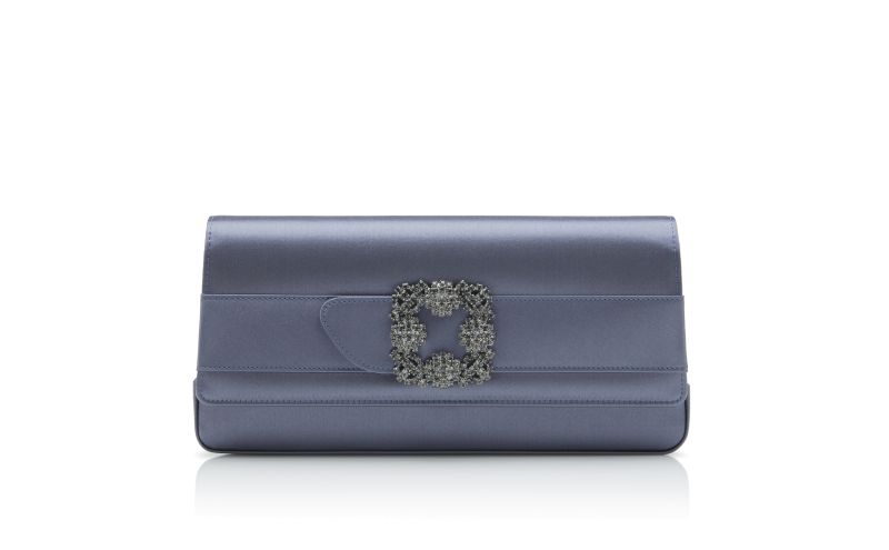 Side view of Gothisi, Grey Satin Jewel Buckle Clutch - CA$1,945.00
