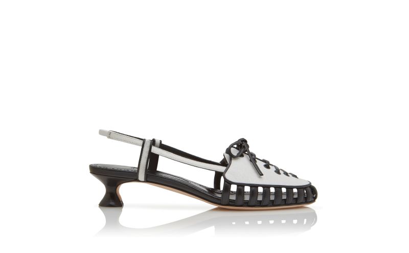 Side view of Egabya, White and Black Nappa Leather Slingback Pumps - £488.00