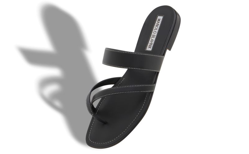 Susacru, Black Calf Leather Crossover Flat Sandals - AU$1,205.00