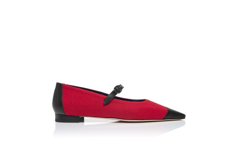 Side view of Marema, Red and Black Wool Mary Jane Flat Pumps - €745.00