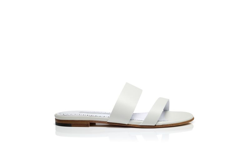 Side view of Serrato, White Calf Leather Flat Sandals - US$465.00