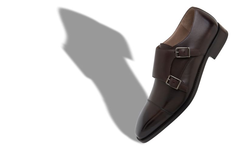Designer Dark Brown Calf Leather Monk Strap Shoes
