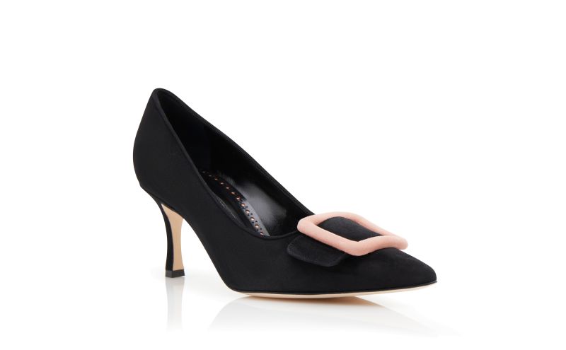 Designer Black and Light Beige Suede Buckle Pumps