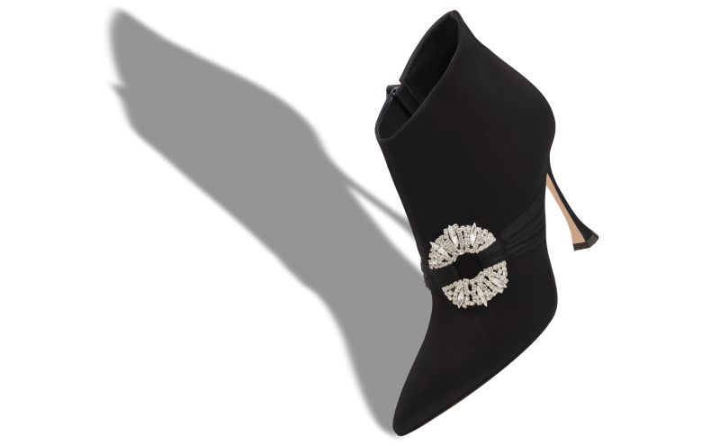 Prabina, Black Satin Embellished Buckle Ankle Boots - US$1,495.00