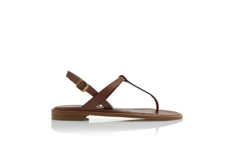 Side view of Hata, Mid Brown Calf Leather Flat Sandals - US$745.00