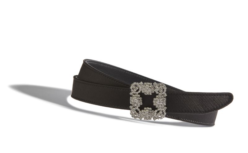 Designer Black Satin Crystal Buckled Belt