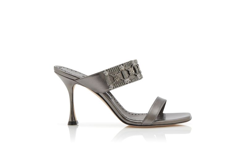 Side view of Larapa, Grey Nappa Leather Embellished Mules  - €1,245.00
