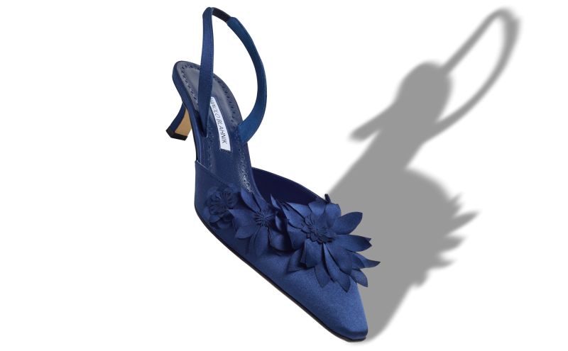 Moislifa, Navy Blue Crepe Satin Slingback Pumps - US$1,825.00 