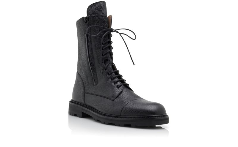 Lugato, Black Calf Leather Military Boots  - €1,045.00