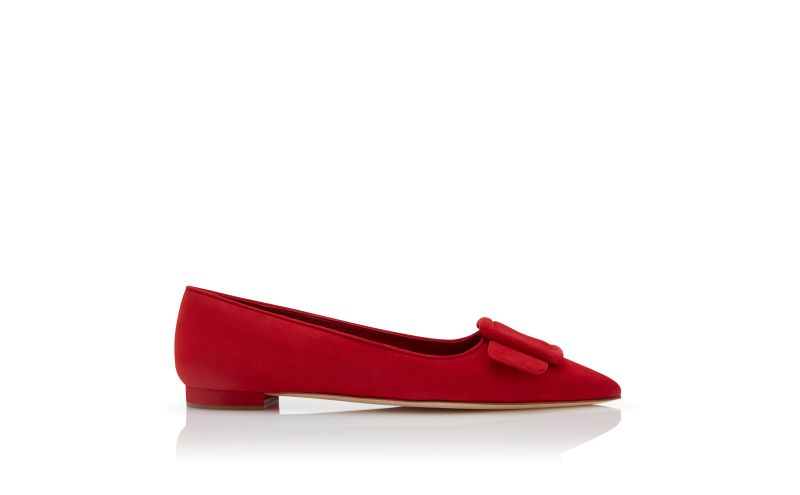 Side view of Maysalepumpflat, Red Suede Buckle Detail Flat Pumps - €725.00
