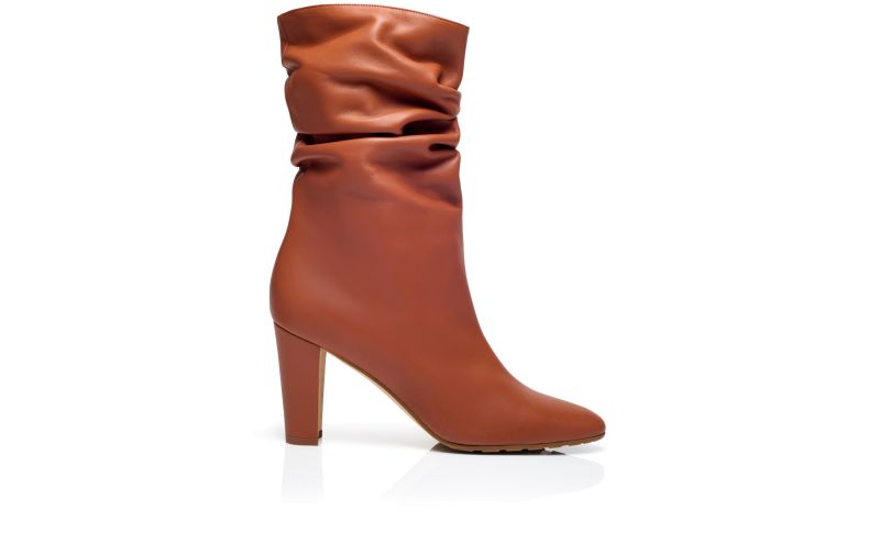 Side view of Calasso, Brown Nappa Leather Mid Calf Boots - US$1,195.00